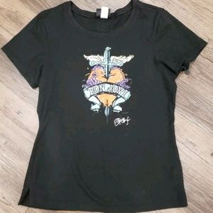 Bon Jovi Graphic Band Tee Small Black Heart Dagger Rock Shirt Y2K Hard Rock Cafe